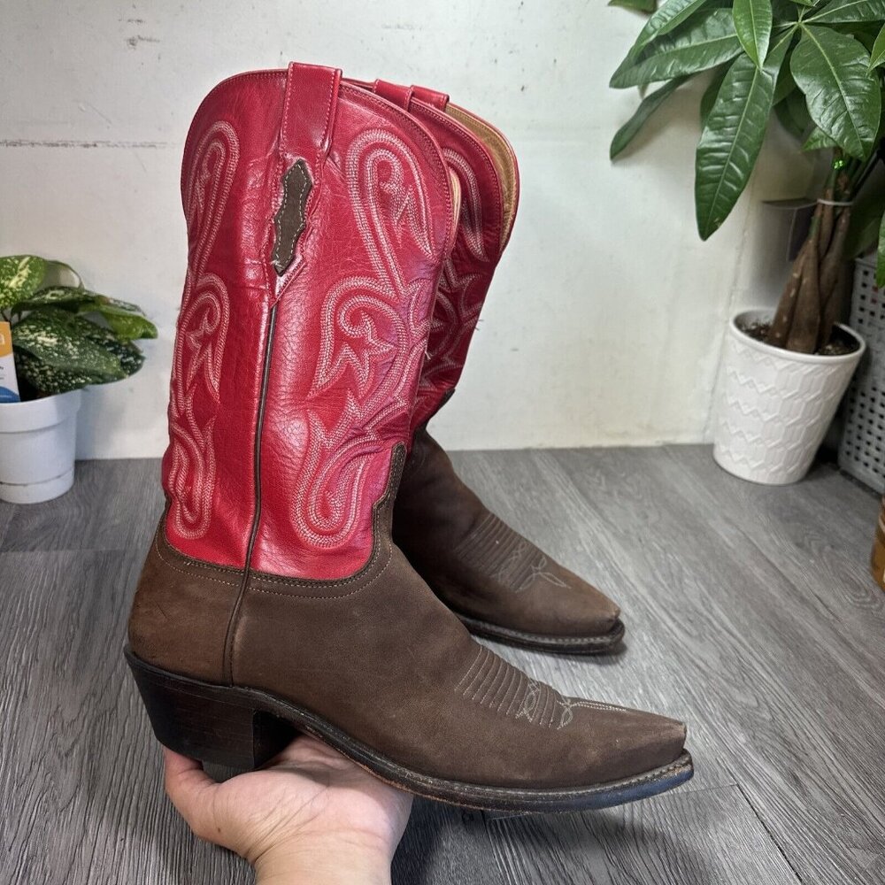 Lucchese 1883 Womens Red Brown Cowboy Boots Size 10 B Snip Square Toe Leather